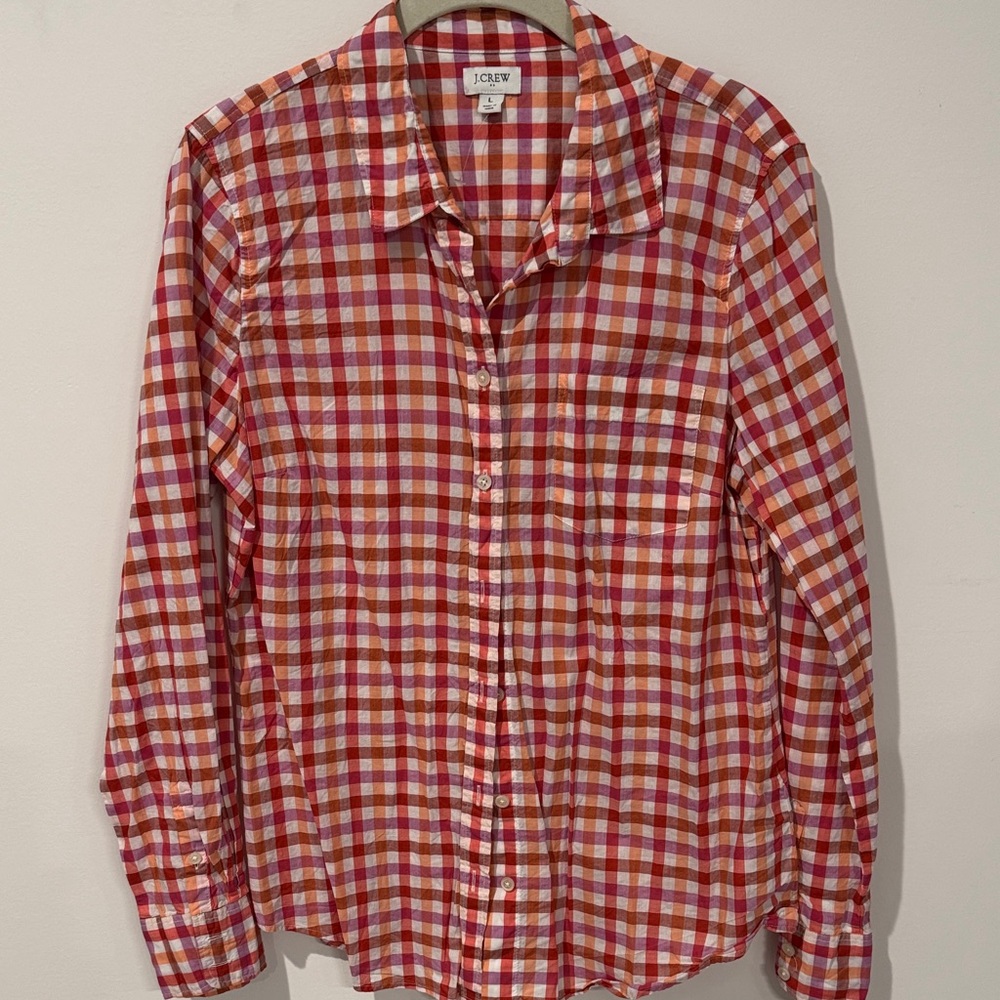 J. Crew Men's Red and White Plaid Shirt